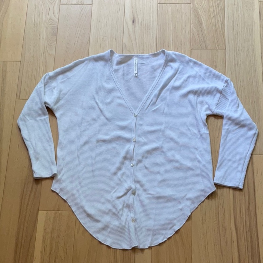 Babaton White Long Sleeve Waffle Shirt